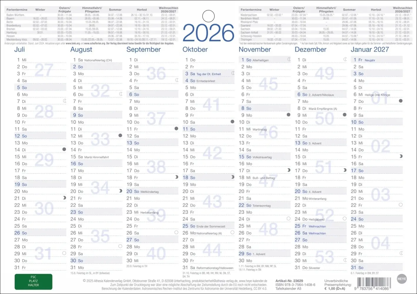Bild: 9783756414086 | Tafelkalender A5 2026 | Kalender | Loseblatt-Ausgabe | 2 S. | Deutsch