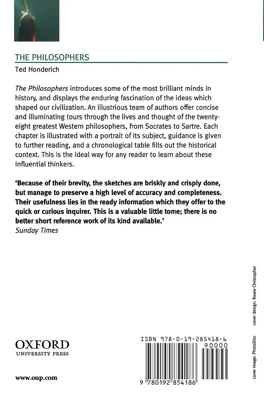 Rückseite: 9780192854186 | The Philosophers | Introducing Great Western Thinkers | Honerich Ted