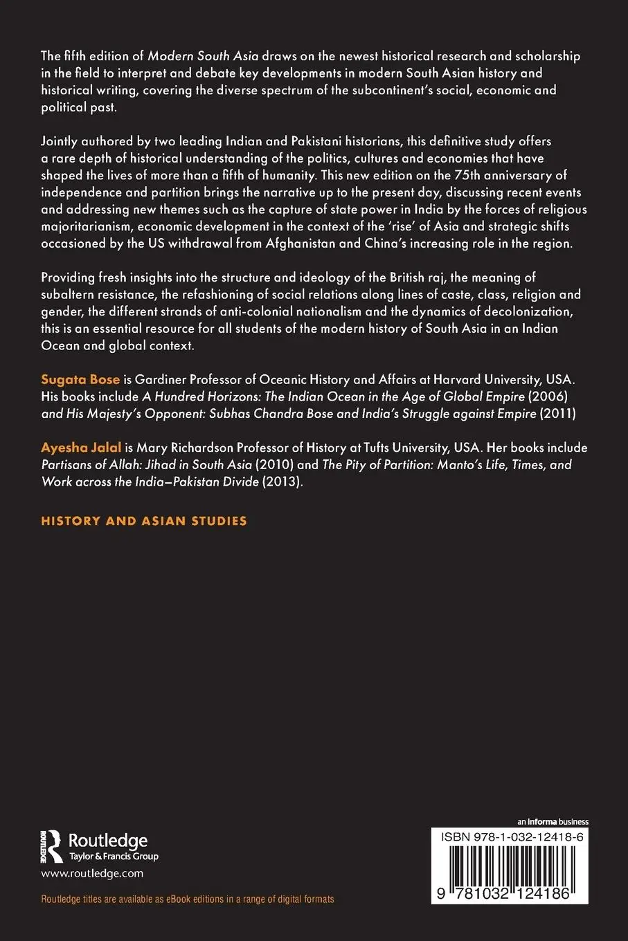 Rückseite: 9781032124186 | Modern South Asia | History, Culture, Political Economy | Bose (u. a.)