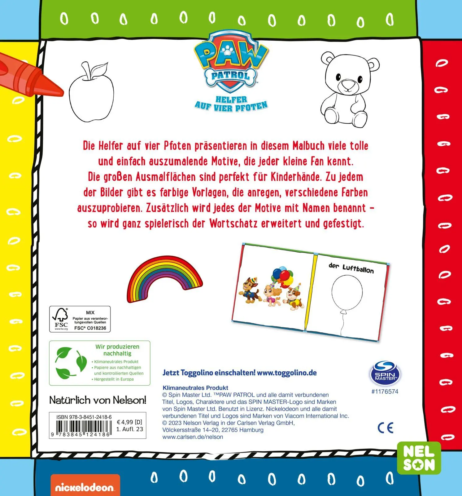 Rückseite: 9783845124186 | PAW Patrol Lernbuch: Mein erstes Malbuch | Taschenbuch | PAW Patrol