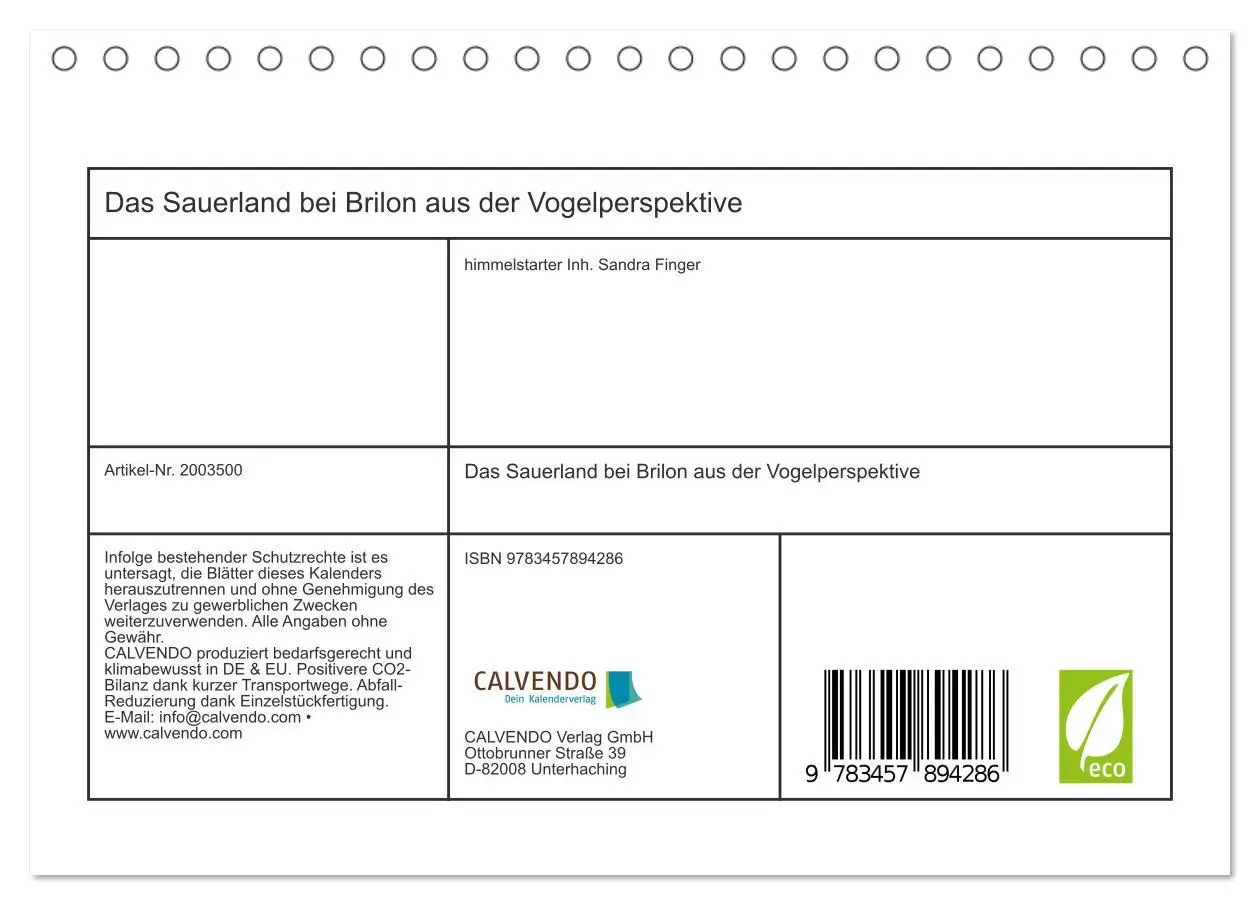 Bild: 9783457894286 | Das Sauerland bei Brilon aus der Vogelperspektive (Tischkalender...