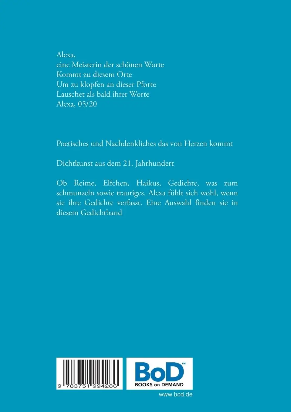 Rückseite: 9783751994286 | Trans Gedichte Alexa | Alexandra Boisen | Taschenbuch | 60 S. | 2020