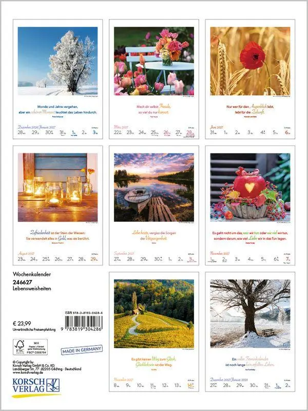 Bild: 9783819304286 | Literaturkalender Lebensweisheiten 2027 | Korsch Verlag | Kalender