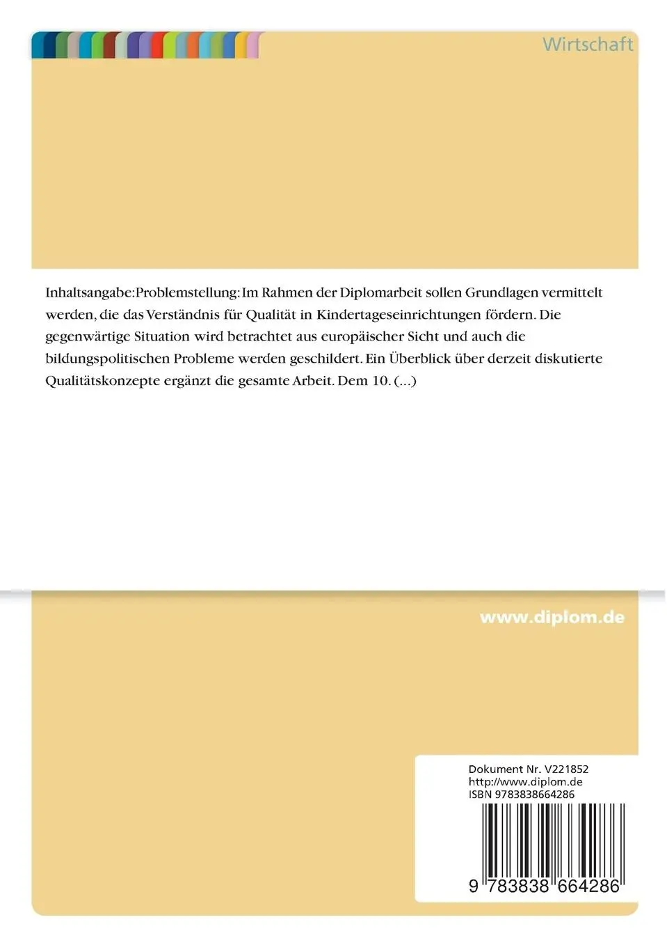 Rückseite: 9783838664286 | Qualitätsmanagement in Kindertagesstätten | Yvonne Röhl | Taschenbuch