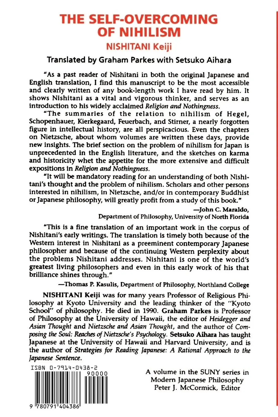 Rückseite: 9780791404386 | The Self-Overcoming of Nihilism | Keiji Nishitani | Taschenbuch | 1990
