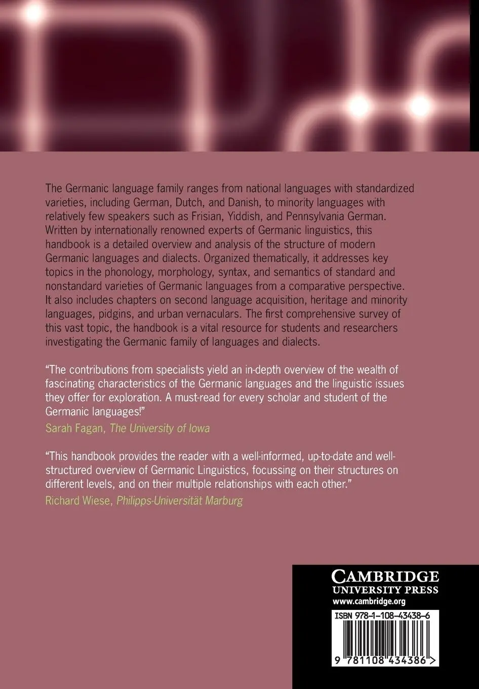 Rückseite: 9781108434386 | The Cambridge Handbook of Germanic Linguistics | Putnam (u. a.) | Buch