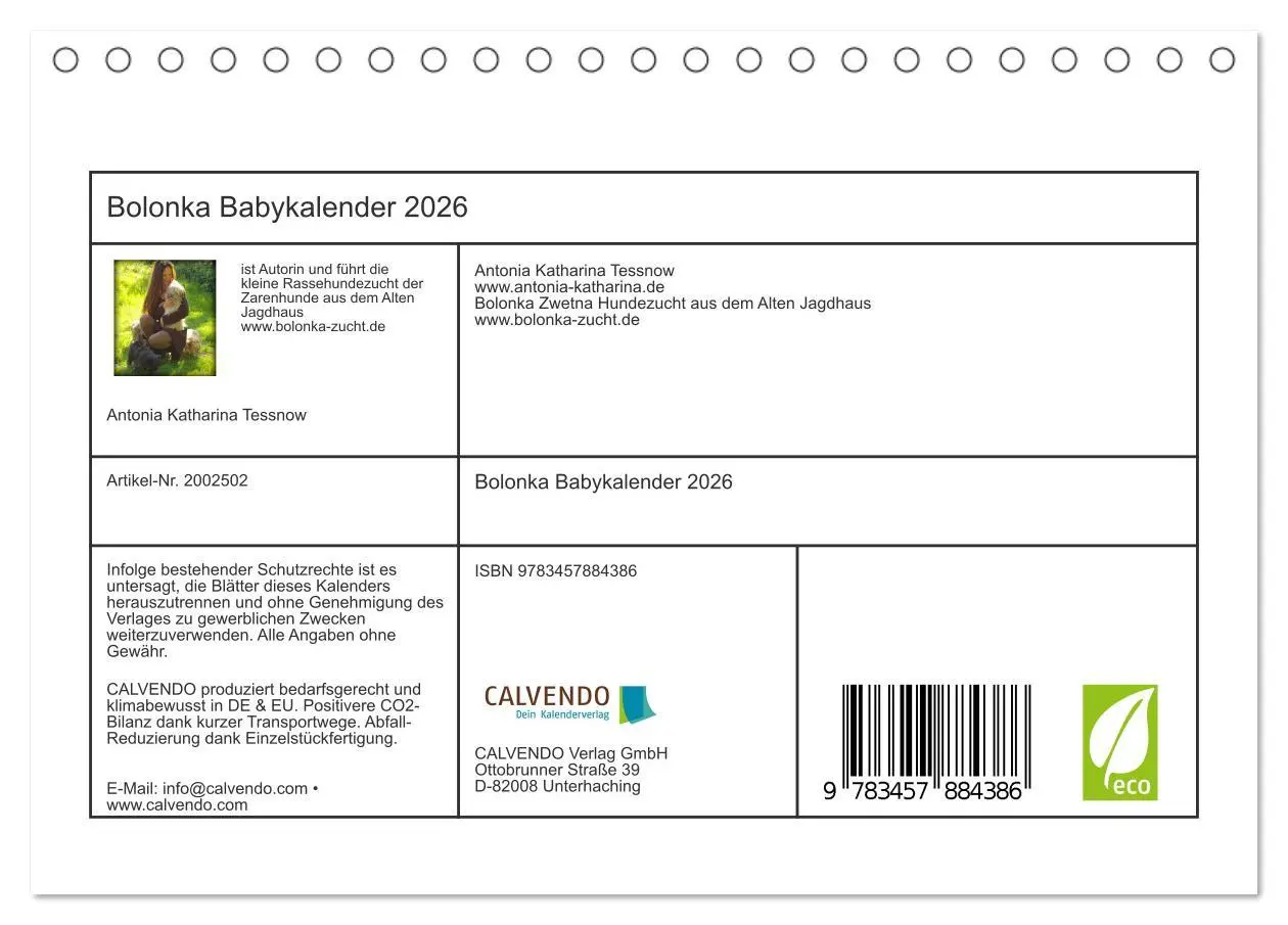 Bild: 9783457884386 | Bolonka Babykalender 2026 (Tischkalender 2026 DIN A5 quer),...