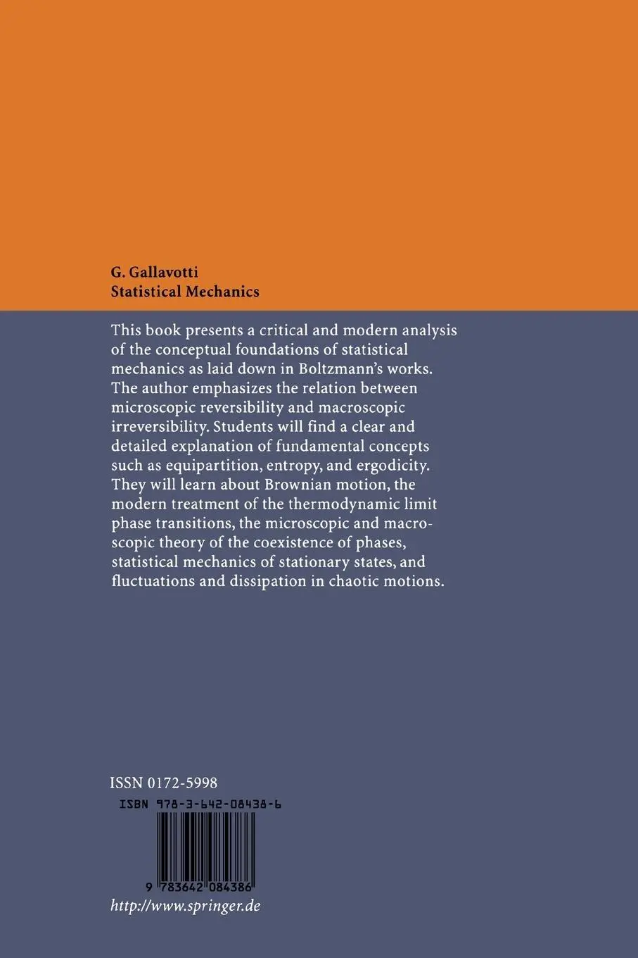 Rückseite: 9783642084386 | Statistical Mechanics | A Short Treatise | Giovanni Gallavotti | Buch
