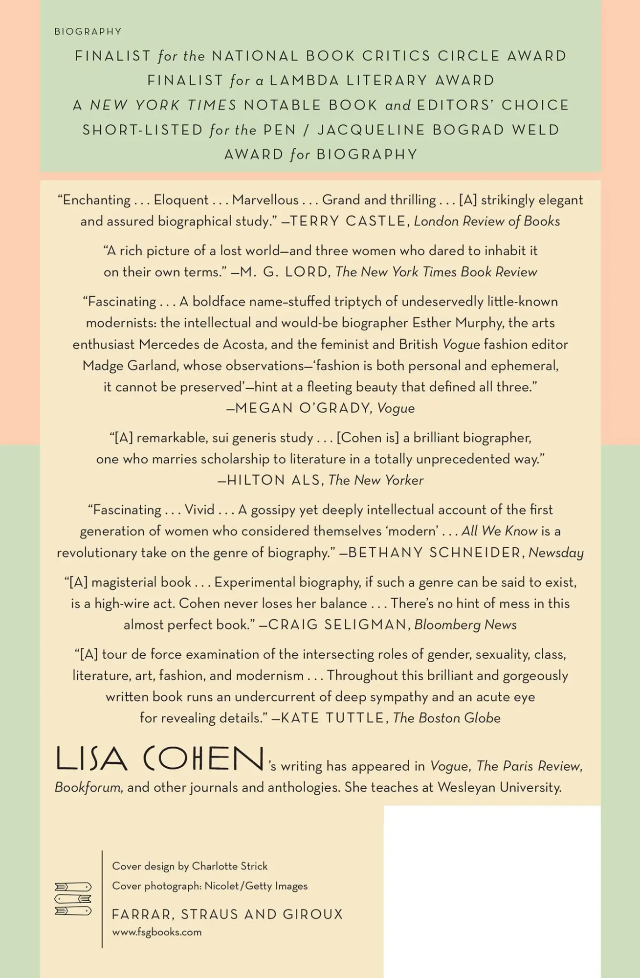Rückseite: 9780374534486 | All We Know | Three Lives | Lisa Cohen | Taschenbuch | Englisch | 2013