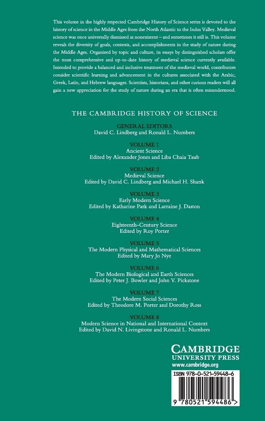Rückseite: 9780521594486 | The Cambridge History of Science | David C. Lindberg (u. a.) | Buch