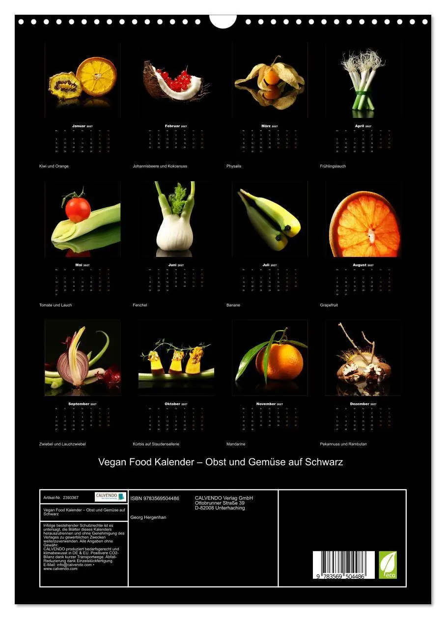 Bild: 9783569504486 | Vegan Food Kalender - Obst und Gemüse auf Schwarz (Wandkalender...