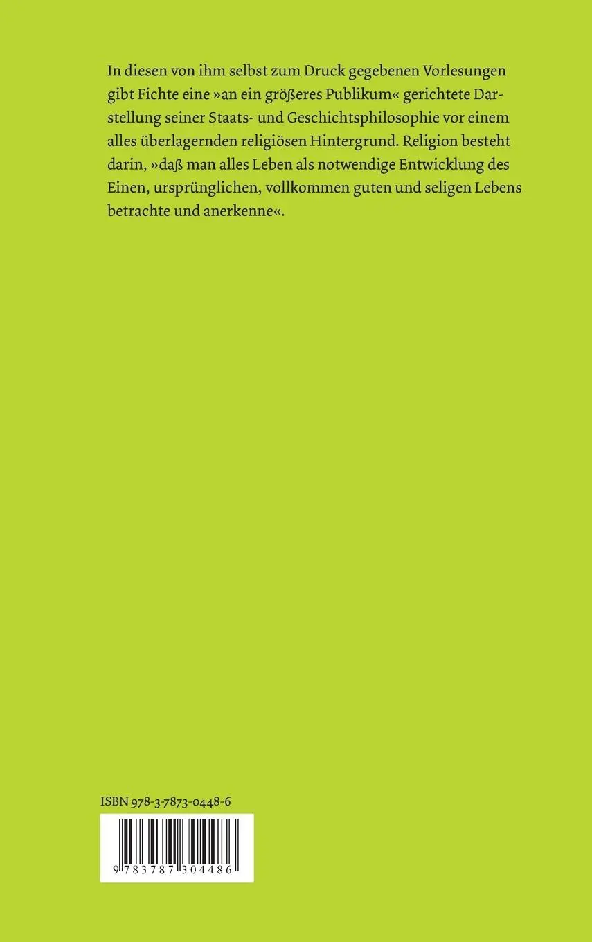Rückseite: 9783787304486 | Die Grundzüge des gegenwärtigen Zeitalters (1806) | Johann G Fichte
