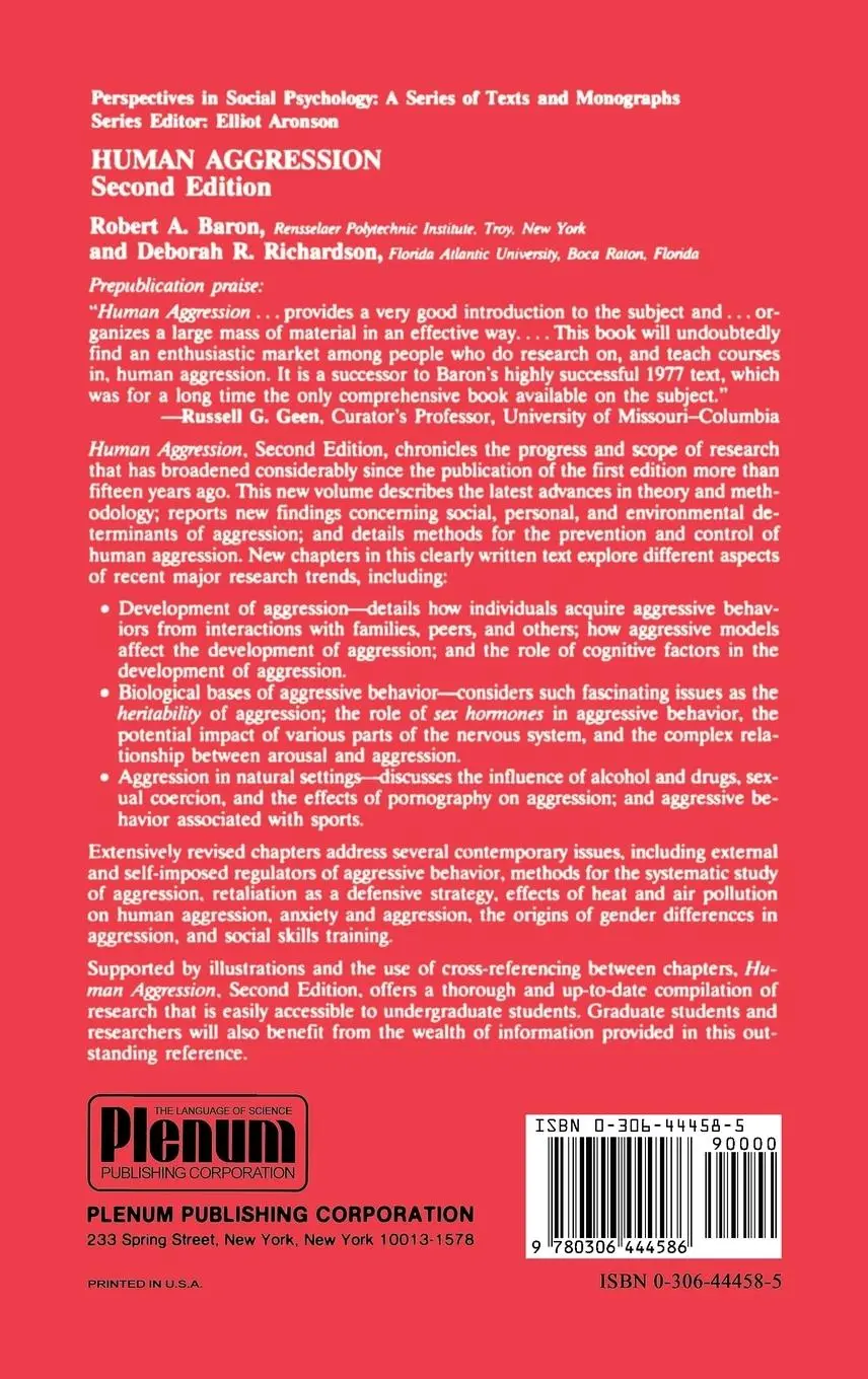 Rückseite: 9780306444586 | Human Aggression | Deborah R. Richardson (u. a.) | Buch | xx | 1993