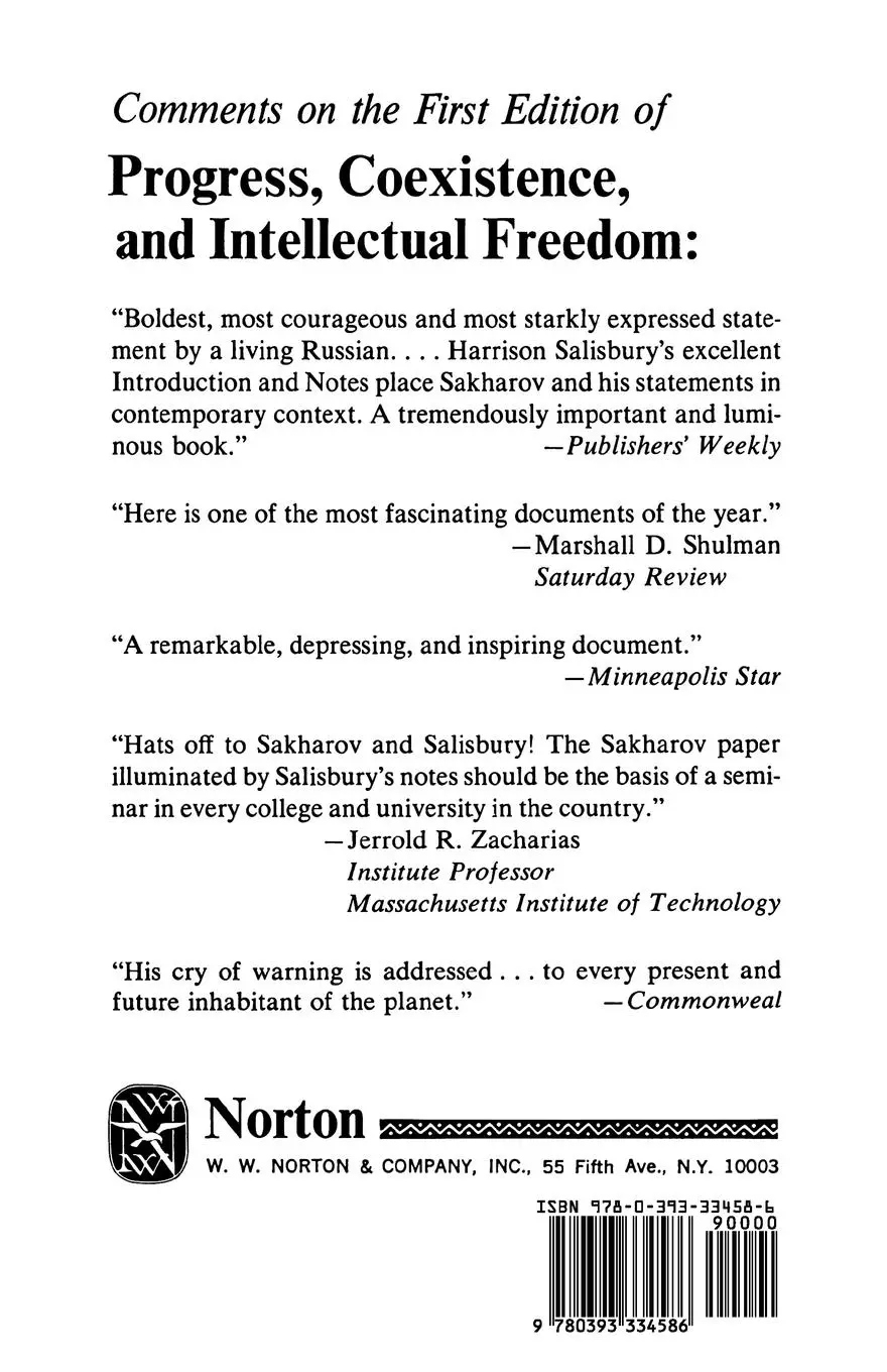 Rückseite: 9780393334586 | Progress, Coexistence, and Intellectual Freedom | Andrei D. Sakharov