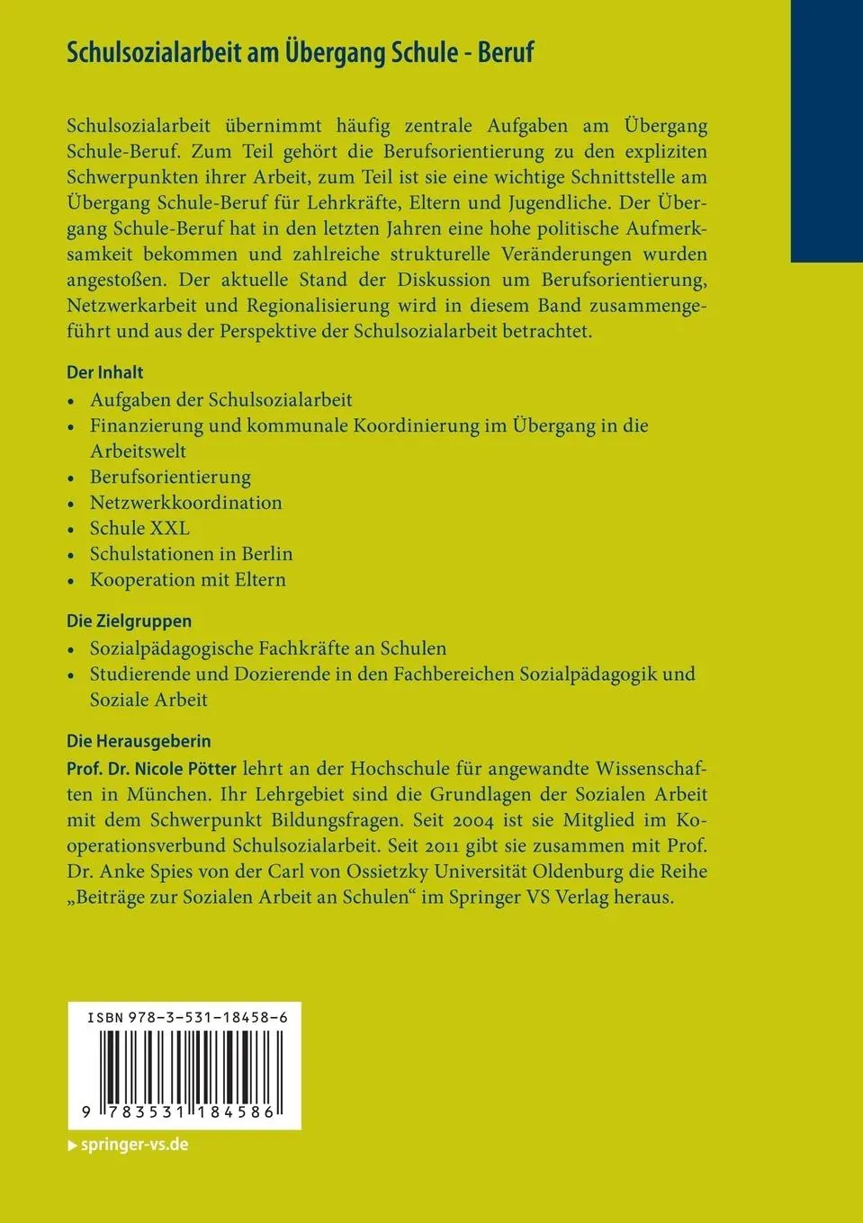 Rückseite: 9783531184586 | Schulsozialarbeit am Übergang Schule - Beruf | Nicole Pötter | Buch