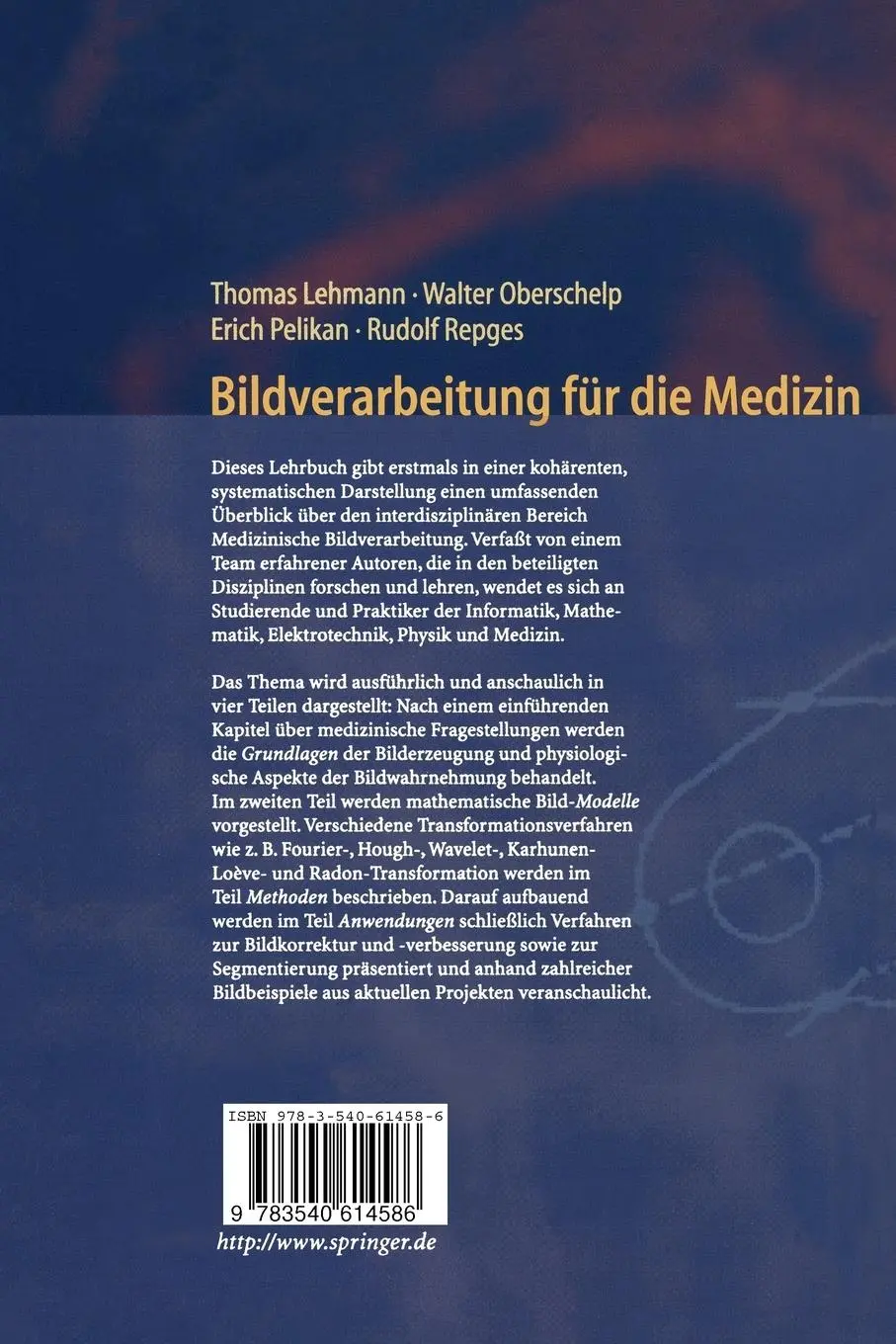 Rückseite: 9783540614586 | Bildverarbeitung für die Medizin | Thomas Lehmann (u. a.) | Buch