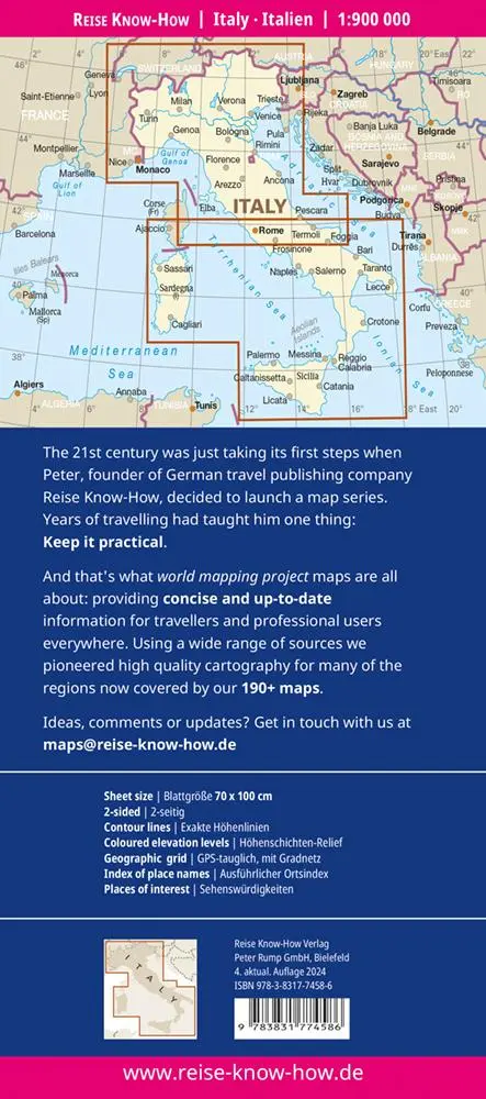 Rückseite: 9783831774586 | Reise Know-How Landkarte Italien / Italy (1:900.000) | (Land-)Karte