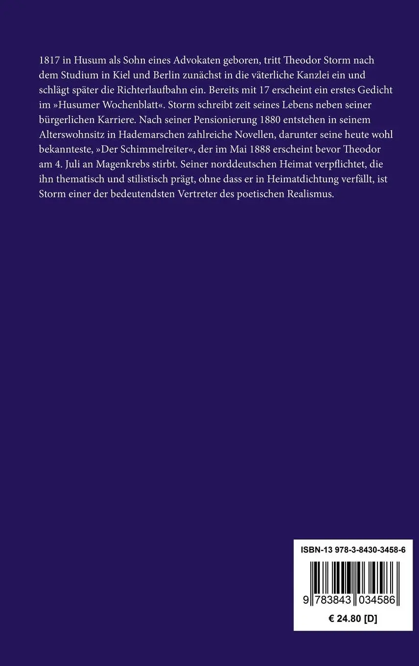Rückseite: 9783843034586 | Gedichte | (Ausgabe 1885) | Theodor Storm | Buch | 124 S. | Deutsch