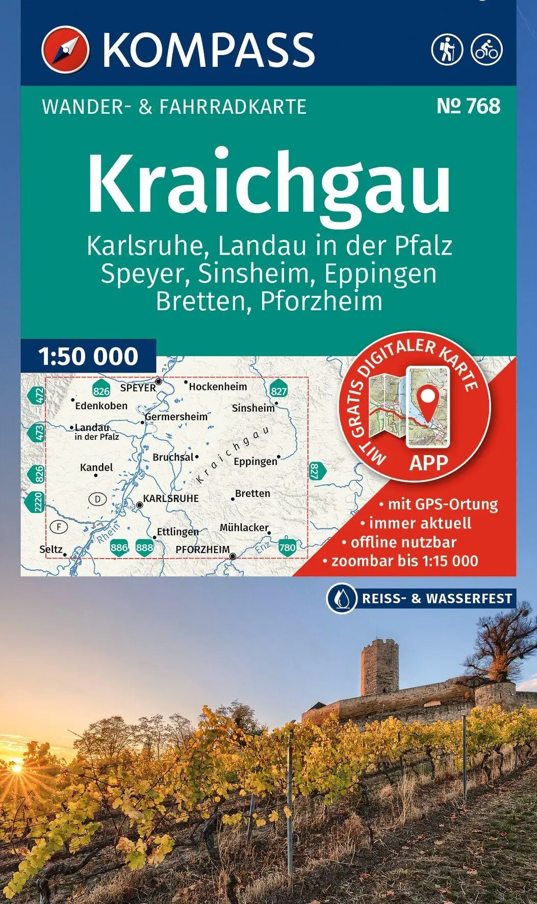 Cover: 9783991544586 | KOMPASS Wanderkarte 768 Kraichgau, Karlsruhe, Landau i. d. Pfalz,...