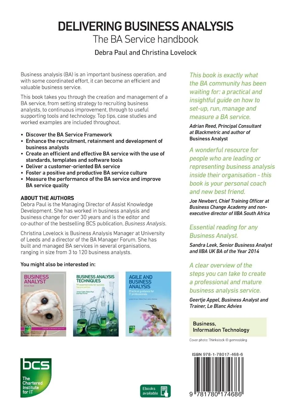 Rückseite: 9781780174686 | Delivering Business Analysis | The BA Service handbook | Paul (u. a.)