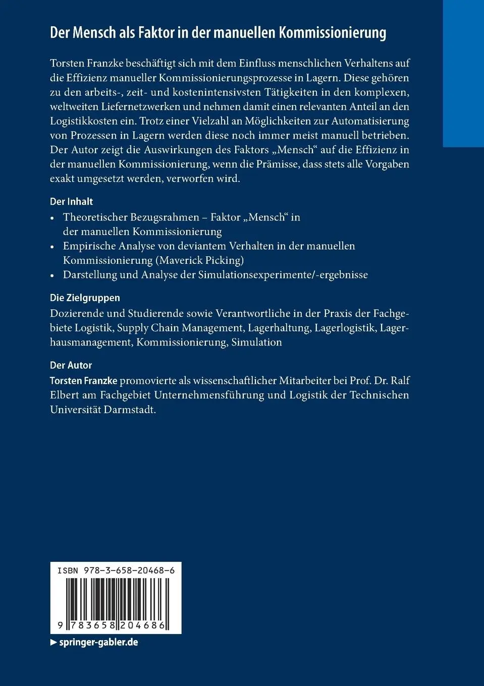 Rückseite: 9783658204686 | Der Mensch als Faktor in der manuellen Kommissionierung | Franzke | xv