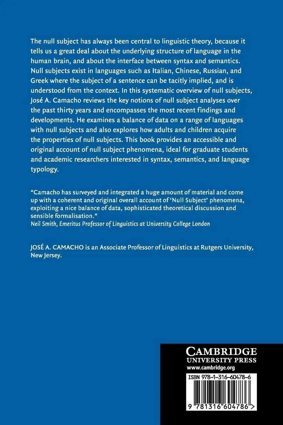 Rückseite: 9781316604786 | Null Subjects | José A. Camacho | Taschenbuch | Englisch | 2015