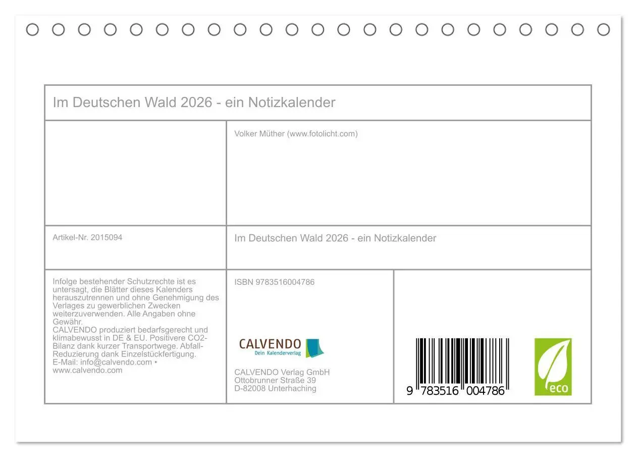 Bild: 9783516004786 | Im Deutschen Wald 2026 - ein Notizkalender (Tischkalender 2026 DIN...