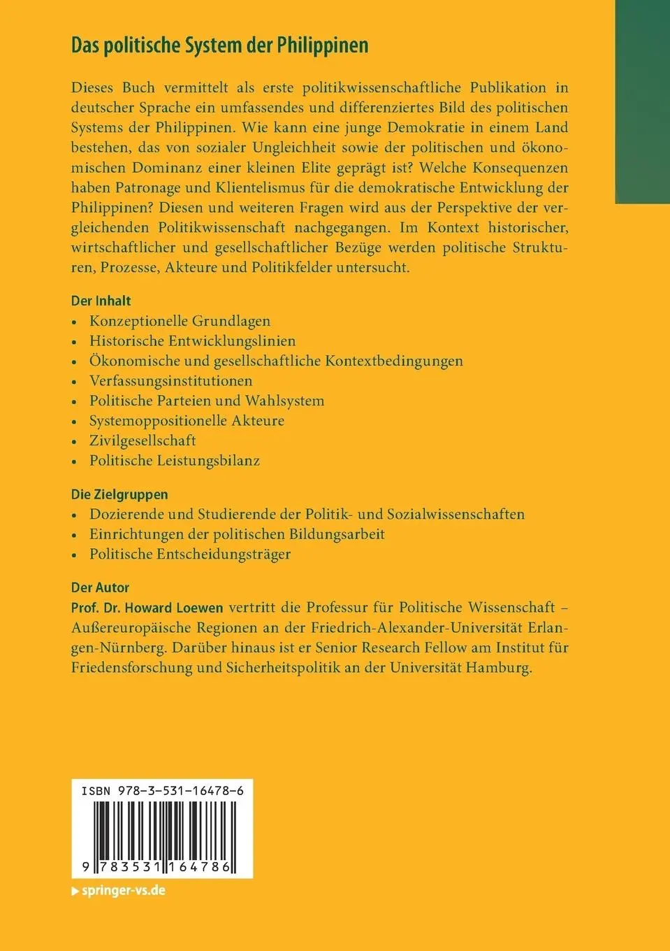 Rückseite: 9783531164786 | Das politische System der Philippinen | Eine Einführung | Loewen | xvi
