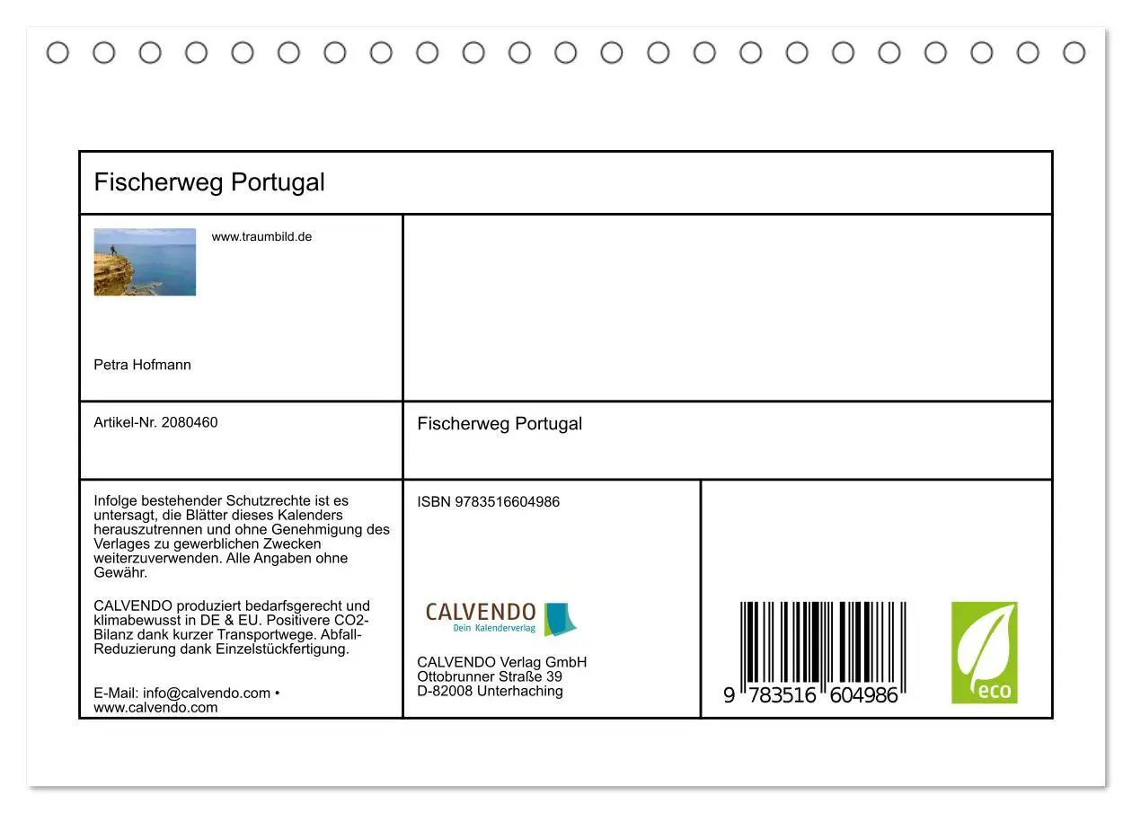 Bild: 9783516604986 | Fischerweg Portugal (Tischkalender 2026 DIN A5 quer), CALVENDO...