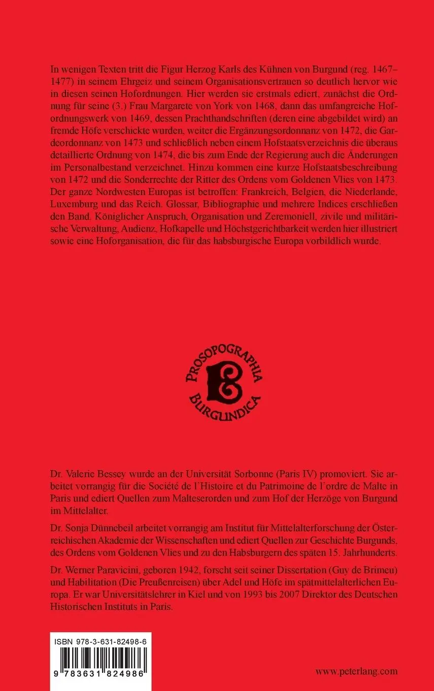 Rückseite: 9783631824986 | Die Hofordnungen der Herzöge von Burgund | Valérie Bessey (u. a.)