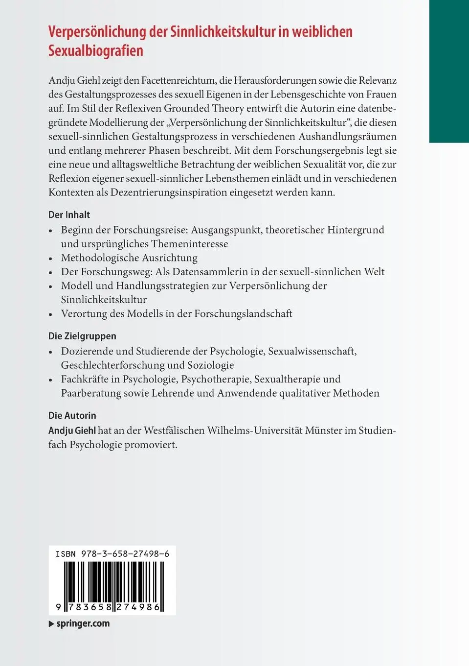 Rückseite: 9783658274986 | Verpersönlichung der Sinnlichkeitskultur in weiblichen...