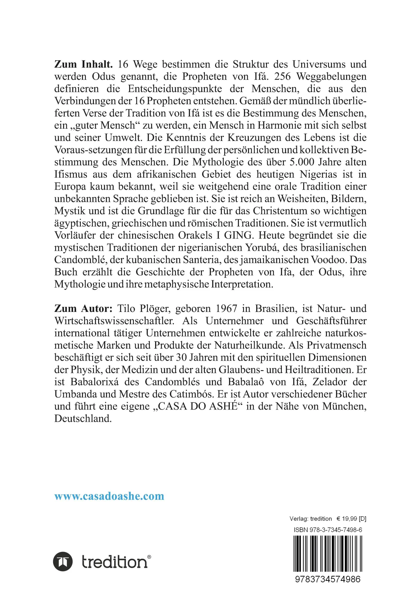 Rückseite: 9783734574986 | DIE PROPHETEN VON IFÁ | Die Odus: Die 256 Wege des Menschen | Plöger