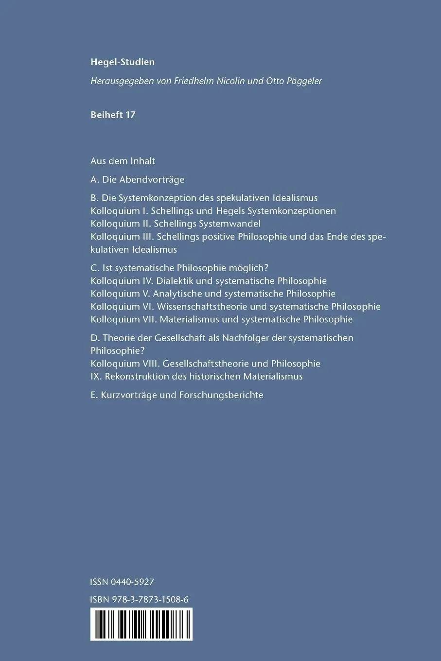 Rückseite: 9783787315086 | Ist systematische Philosophie möglich? | Dieter Henrich | Taschenbuch