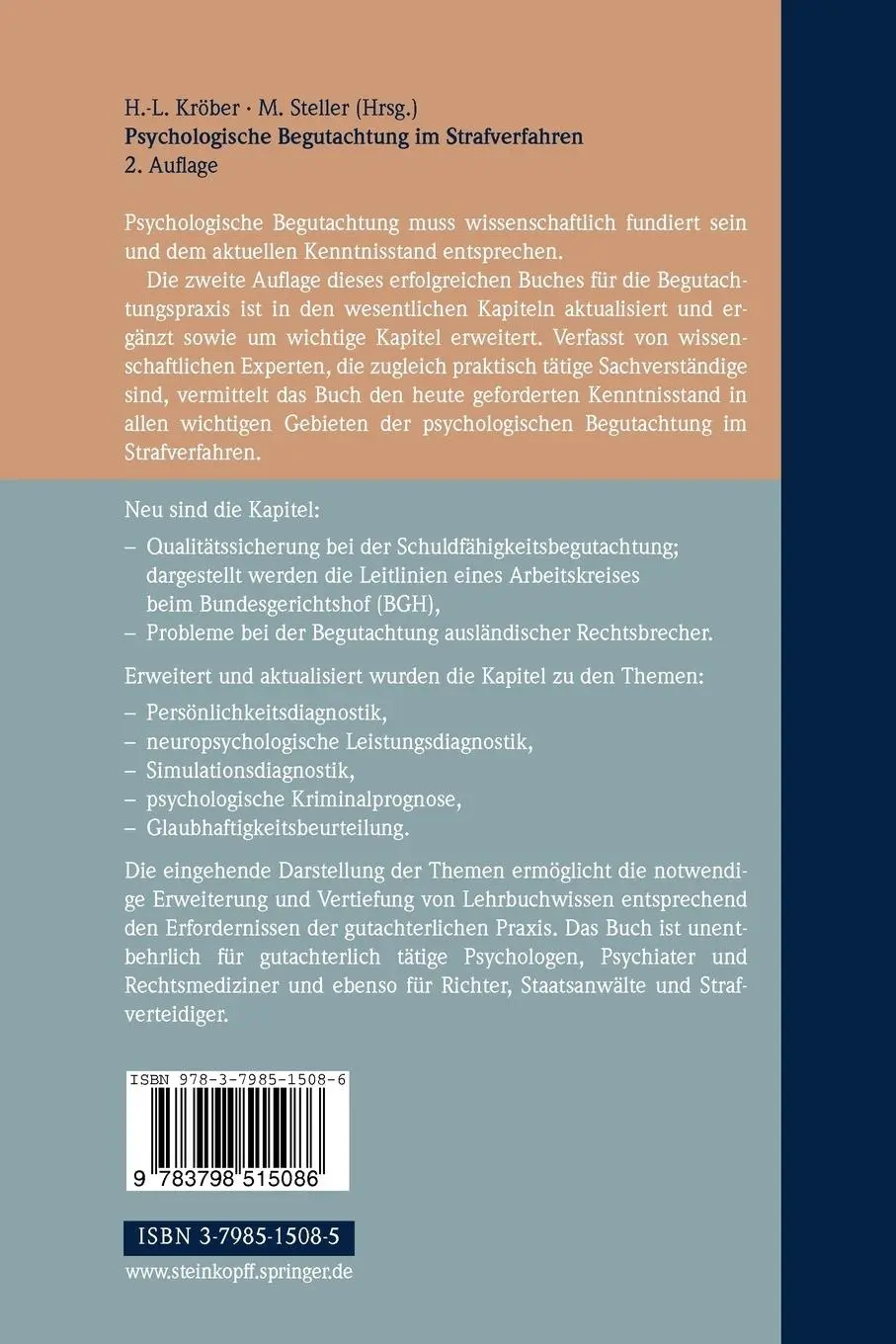 Rückseite: 9783798515086 | Psychologische Begutachtung im Strafverfahren | Kröber (u. a.) | Buch