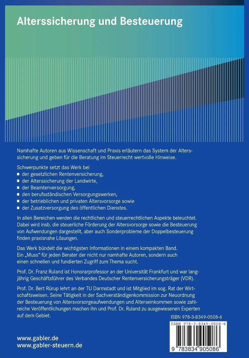 Rückseite: 9783834905086 | Alterssicherung und Besteuerung | Bert Rürup (u. a.) | Taschenbuch