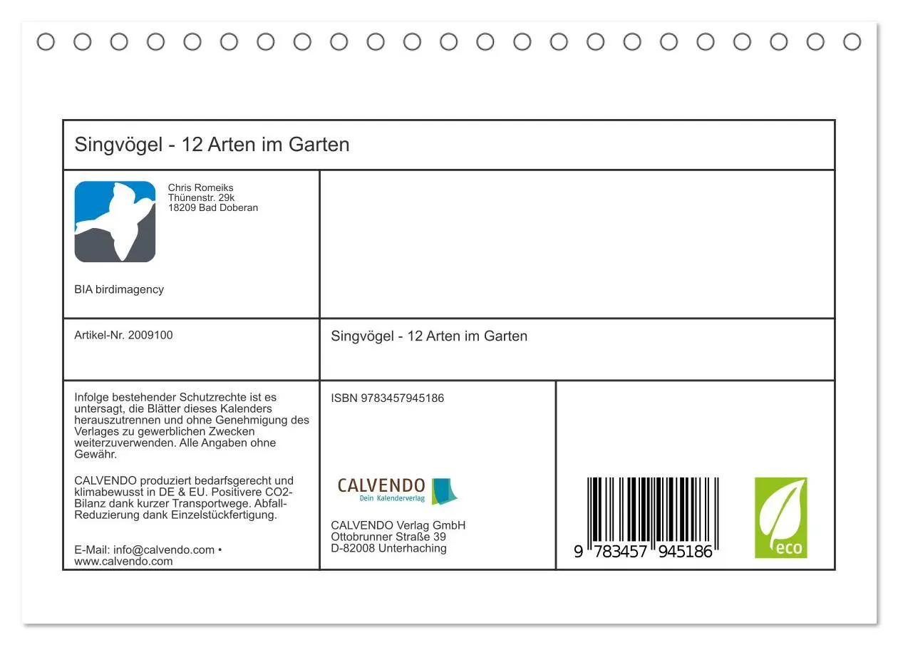 Bild: 9783457945186 | Singvögel - 12 Arten im Garten (Tischkalender 2026 DIN A5 quer),...