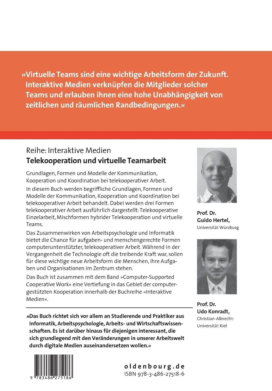 Rückseite: 9783486275186 | Telekooperation und virtuelle Teamarbeit | Udo Konradt (u. a.) | Buch