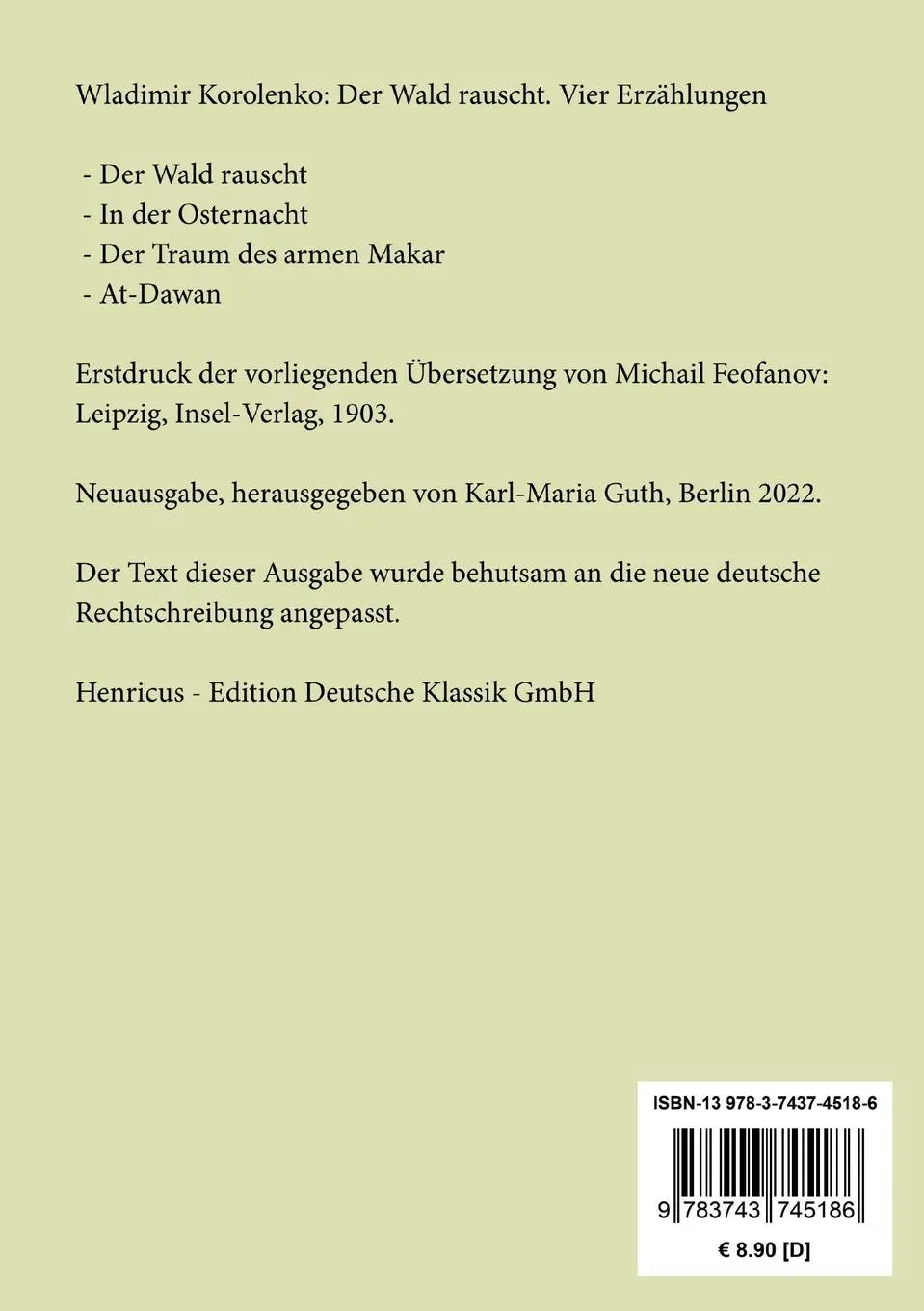 Rückseite: 9783743745186 | Der Wald rauscht | Wladimir Korolenko | Taschenbuch | Paperback | 2022
