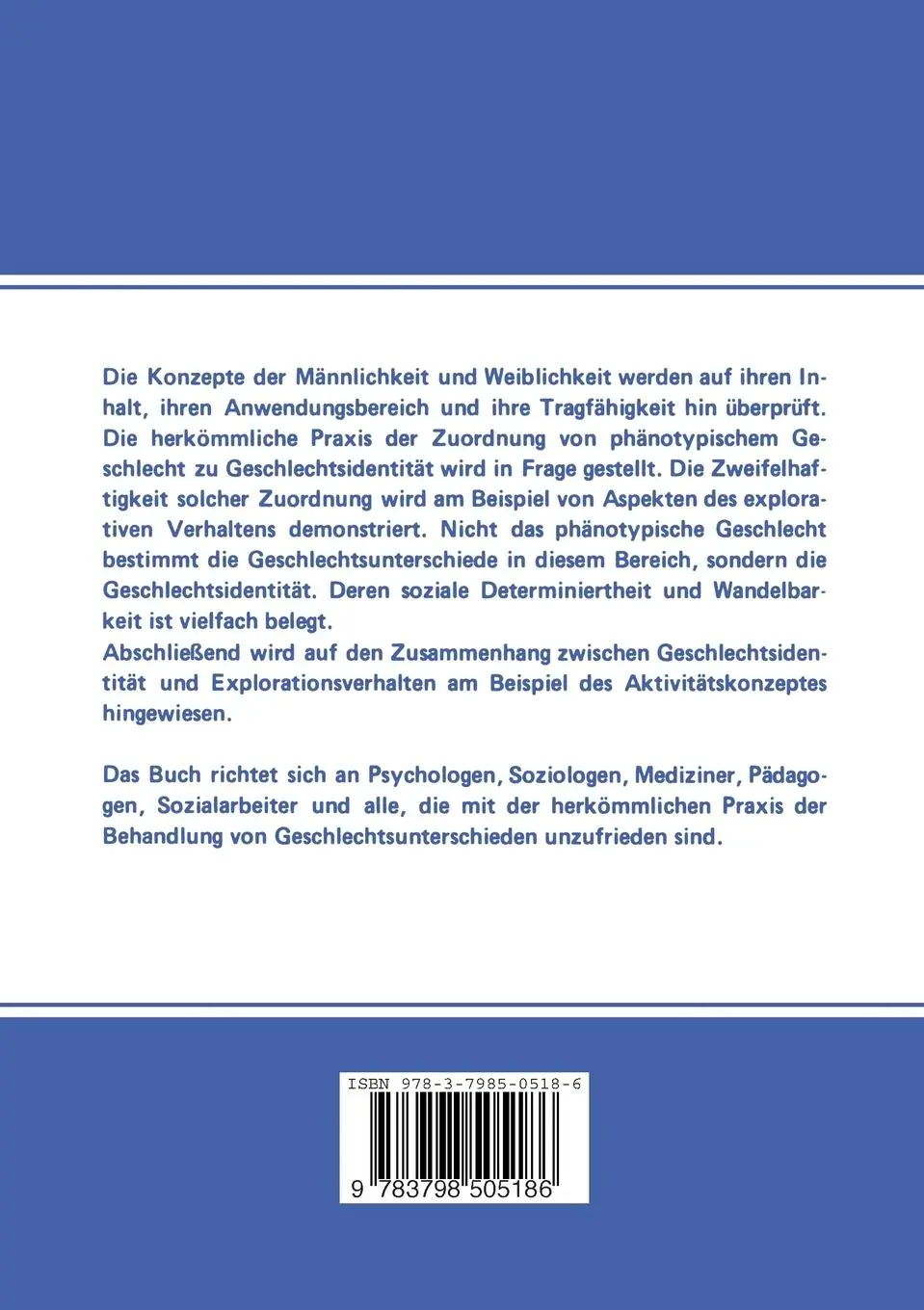 Rückseite: 9783798505186 | Männlichkeit Weiblichkeit | H. Keller | Taschenbuch | viii | Deutsch