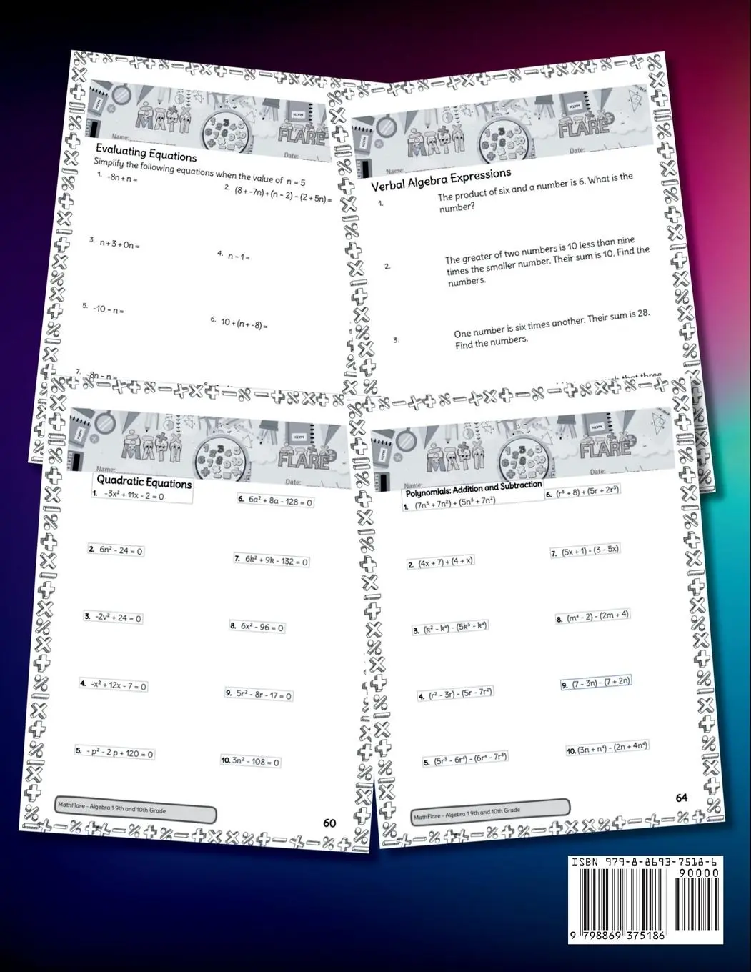 Rückseite: 9798869375186 | Algebra 1 Workbook 9th and 10th Grade | Mathflare Publishing | Buch