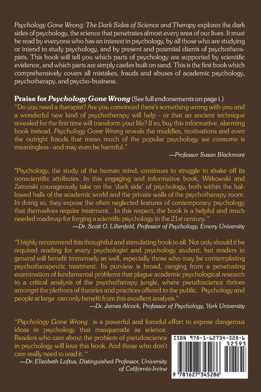 Rückseite: 9781627345286 | Psychology Gone Wrong | The Dark Sides of Science and Therapy | Buch