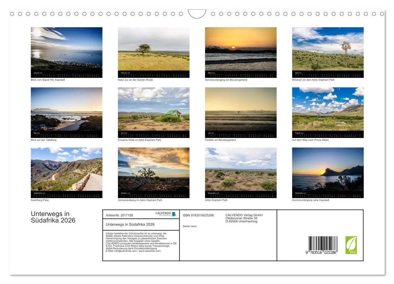 Bild: 9783516025286 | Unterwegs in Südafrika 2026 (Wandkalender 2026 DIN A3 quer),...