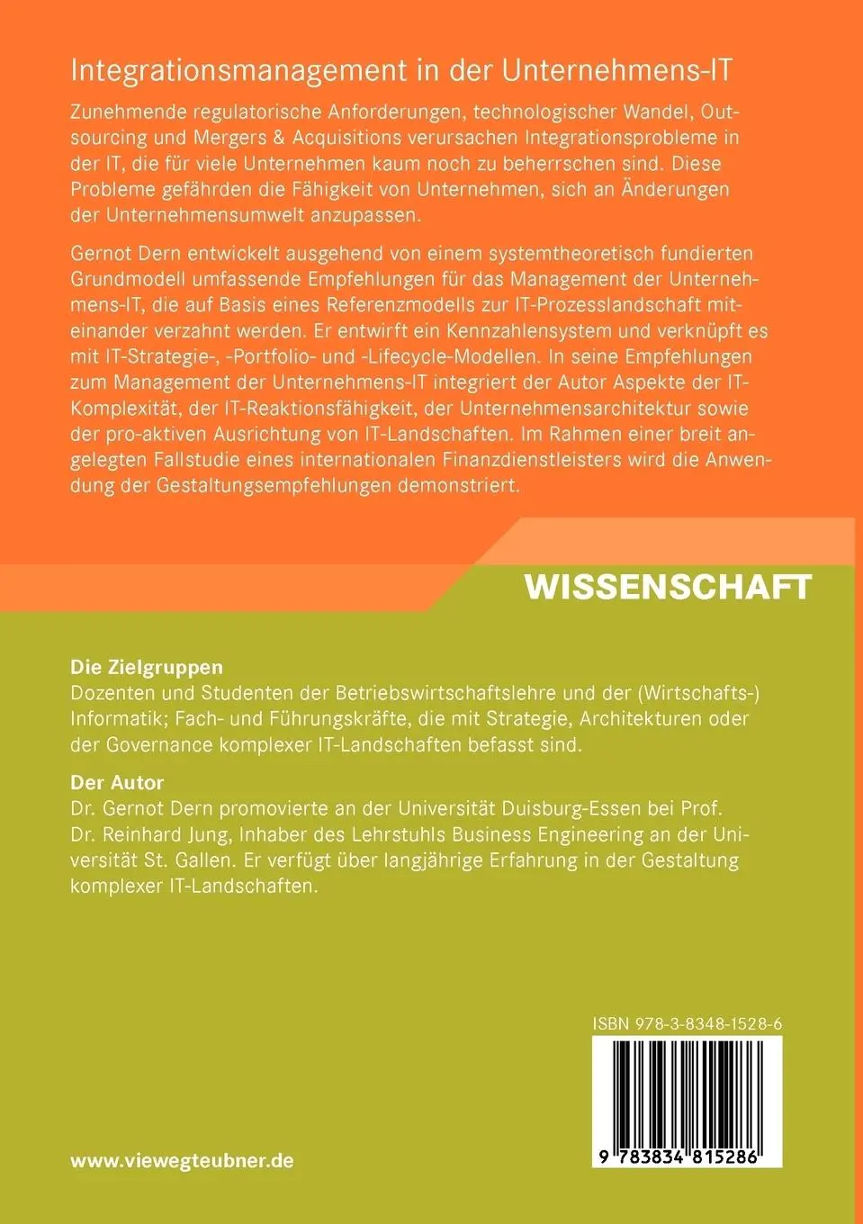 Rückseite: 9783834815286 | Integrationsmanagement in der Unternehmens-IT | Gernot Dern | Buch