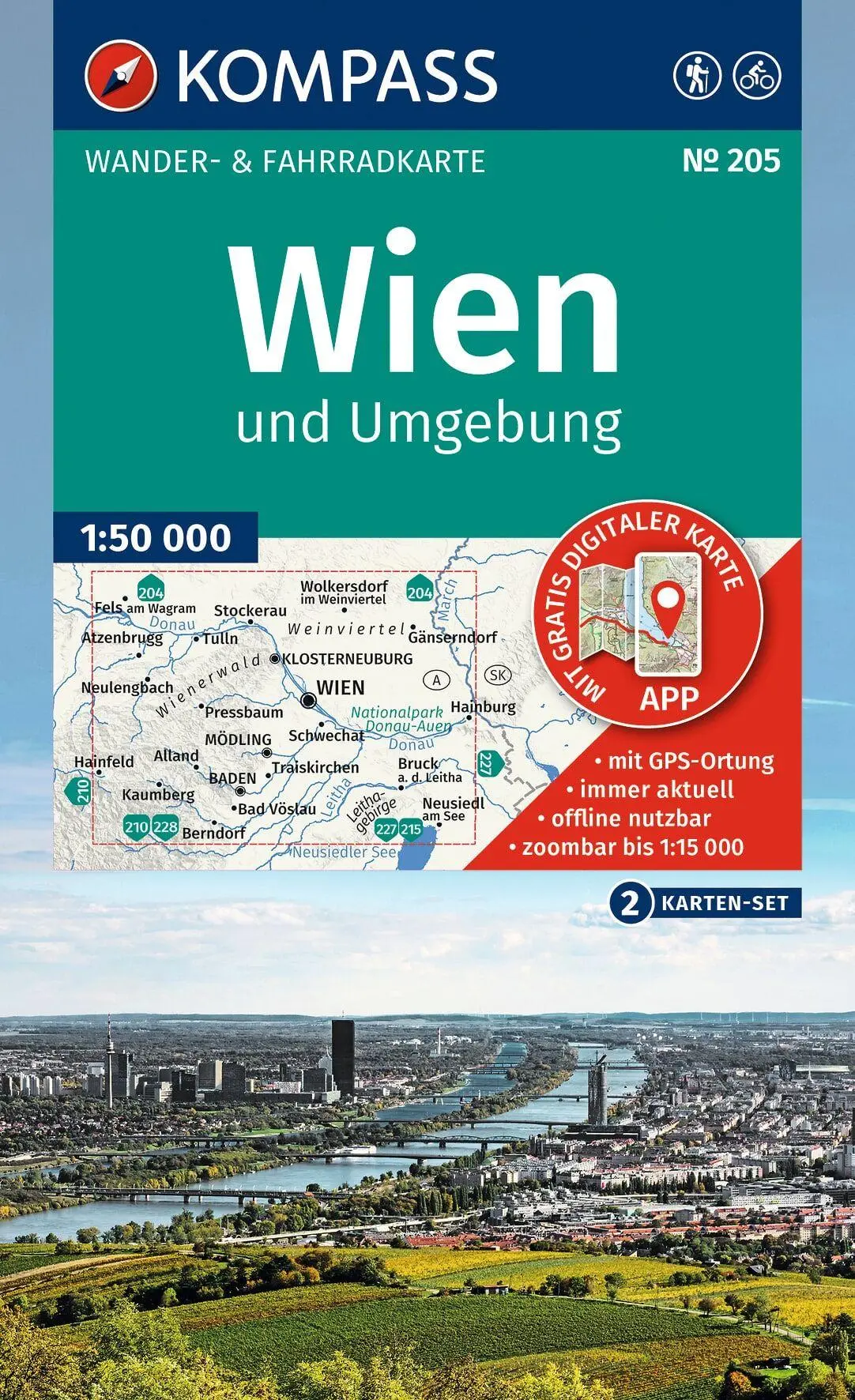 Cover: 9783991545286 | KOMPASS Wanderkarten-Set 205 Wien und Umgebung (2 Karten) 1:50.000