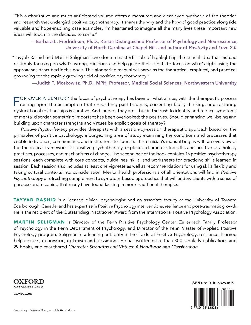 Rückseite: 9780195325386 | Positive Psychotherapy | Clinician Manual | Tayyab Rashid | Buch