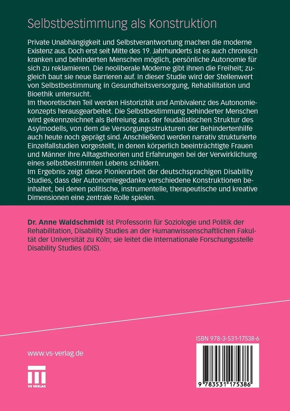 Rückseite: 9783531175386 | Selbstbestimmung als Konstruktion | Anne Waldschmidt | Taschenbuch