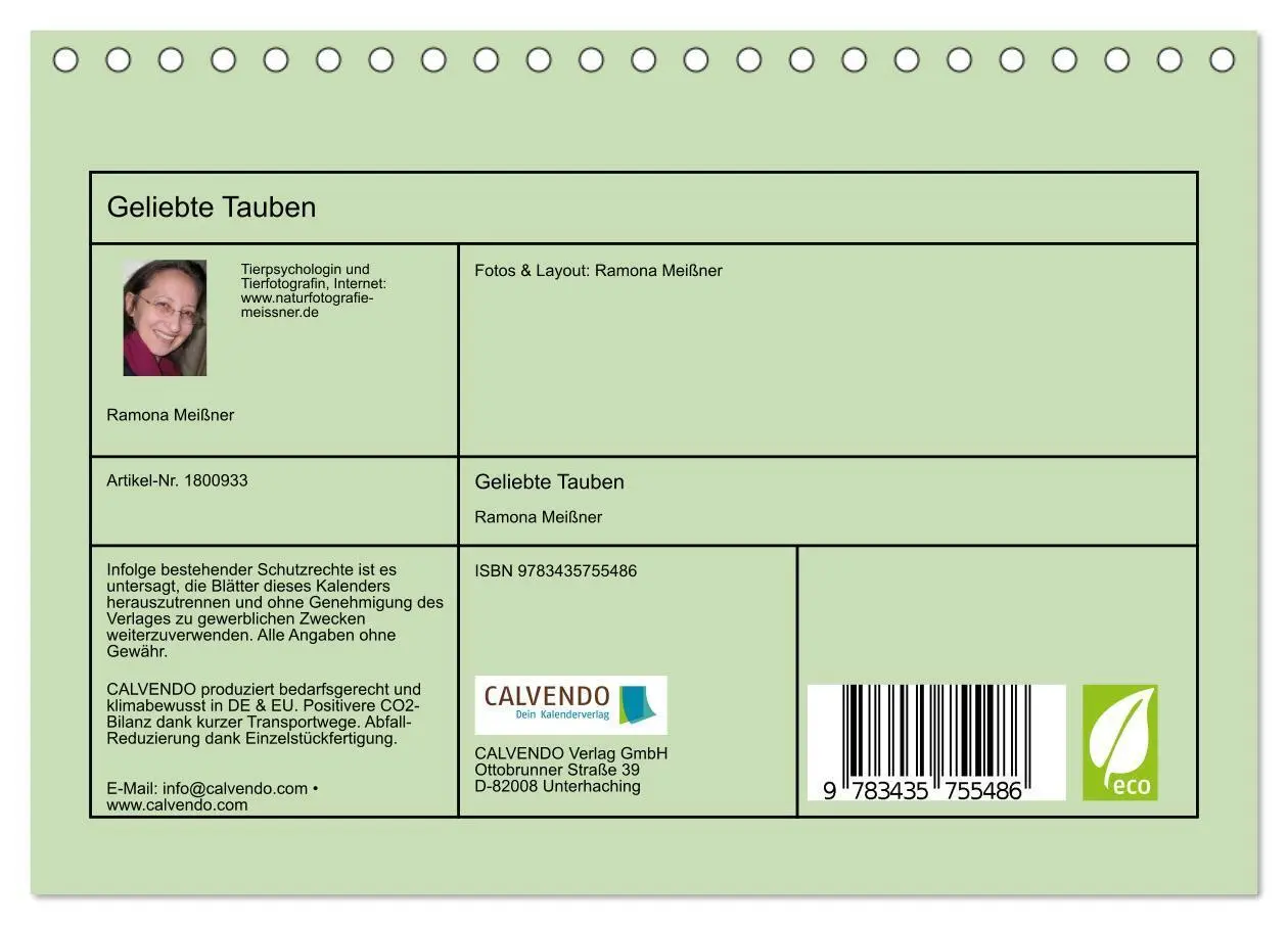 Bild: 9783435755486 | Geliebte Tauben (Tischkalender 2025 DIN A5 quer), CALVENDO...