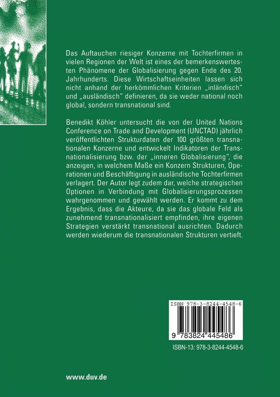 Rückseite: 9783824445486 | Strukturen und Strategien transnationaler Konzerne | Benedikt Köhler