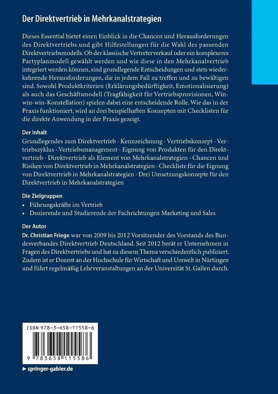 Rückseite: 9783658115586 | Der Direktvertrieb in Mehrkanalstrategien | Christian Friege | Buch