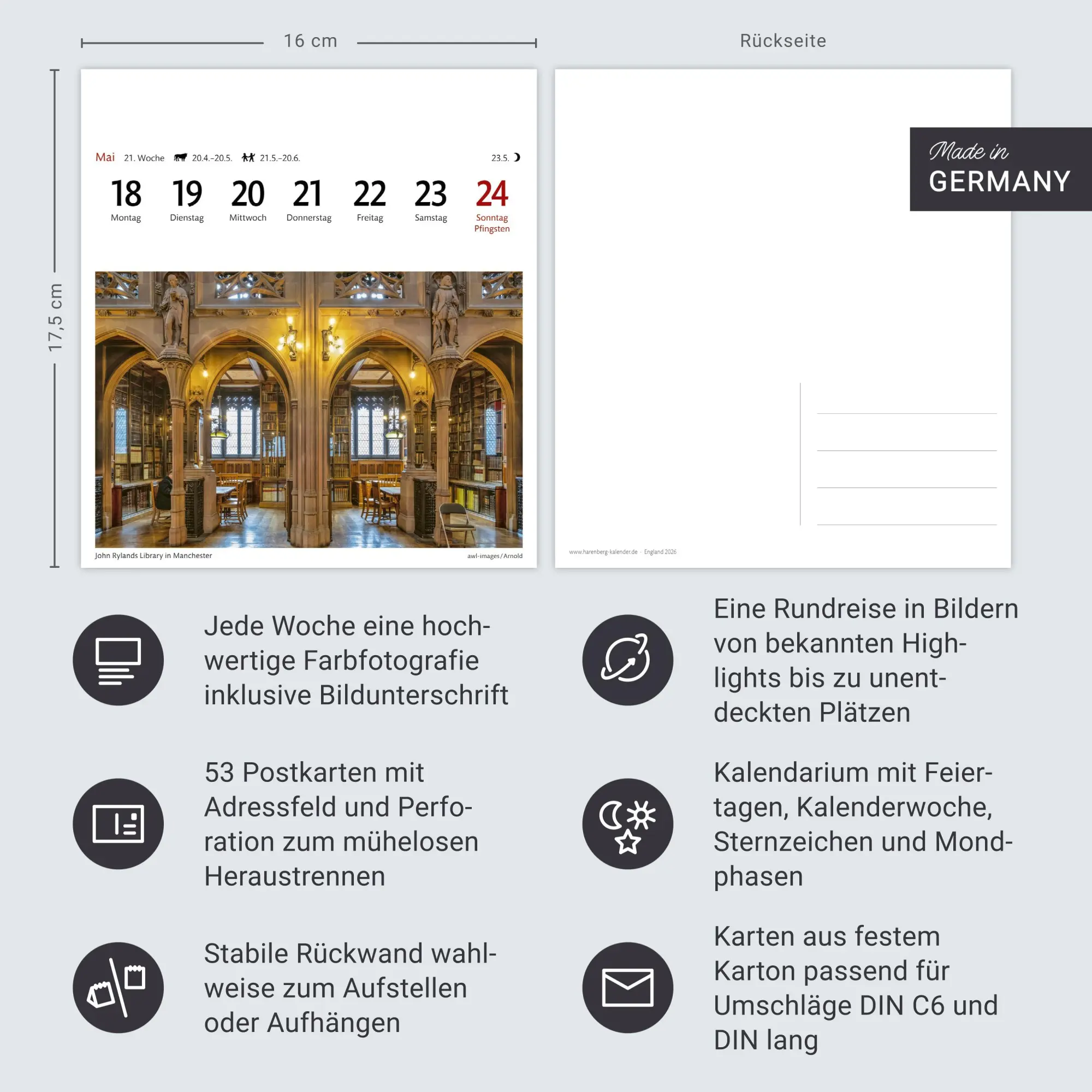Bild: 9783840035586 | England Sehnsuchtskalender 2026 - Wochenkalender mit 53 Postkarten